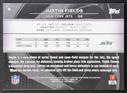 Justin Fields 2025 Topps Chrome Black Jets