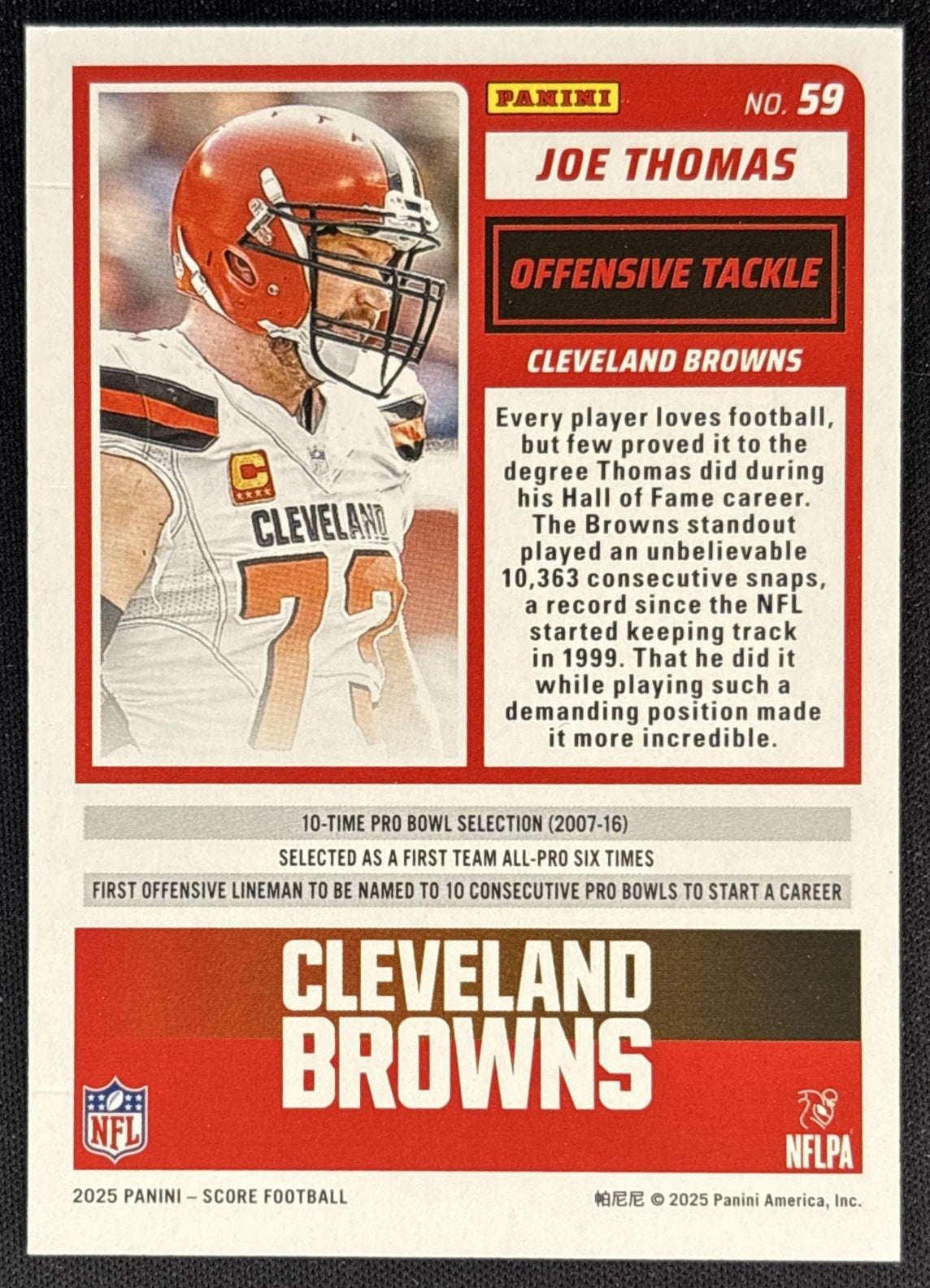 Joe Thomas 2025 Panini Score Electric /99 Browns back