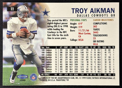 Troy Aikman 1999 Fleer Tradition Cowboys Sports Trading Card