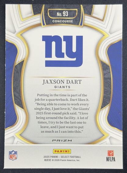 Jaxson Dart 2025 Panini Select Concourse Pink Prizm Shock Giants Sports Trading Card
