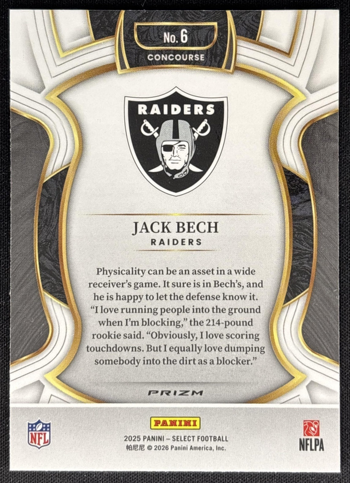 Jack Bech 2025 Panini Select Concourse Red and Blue Prizm Shock Raiders Sports Trading Cards