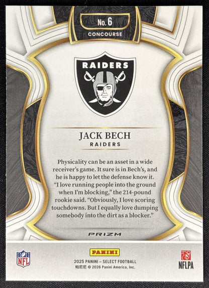 Jack Bech 2025 Panini Select Concourse Red and Blue Prizm Shock Raiders Sports Trading Cards