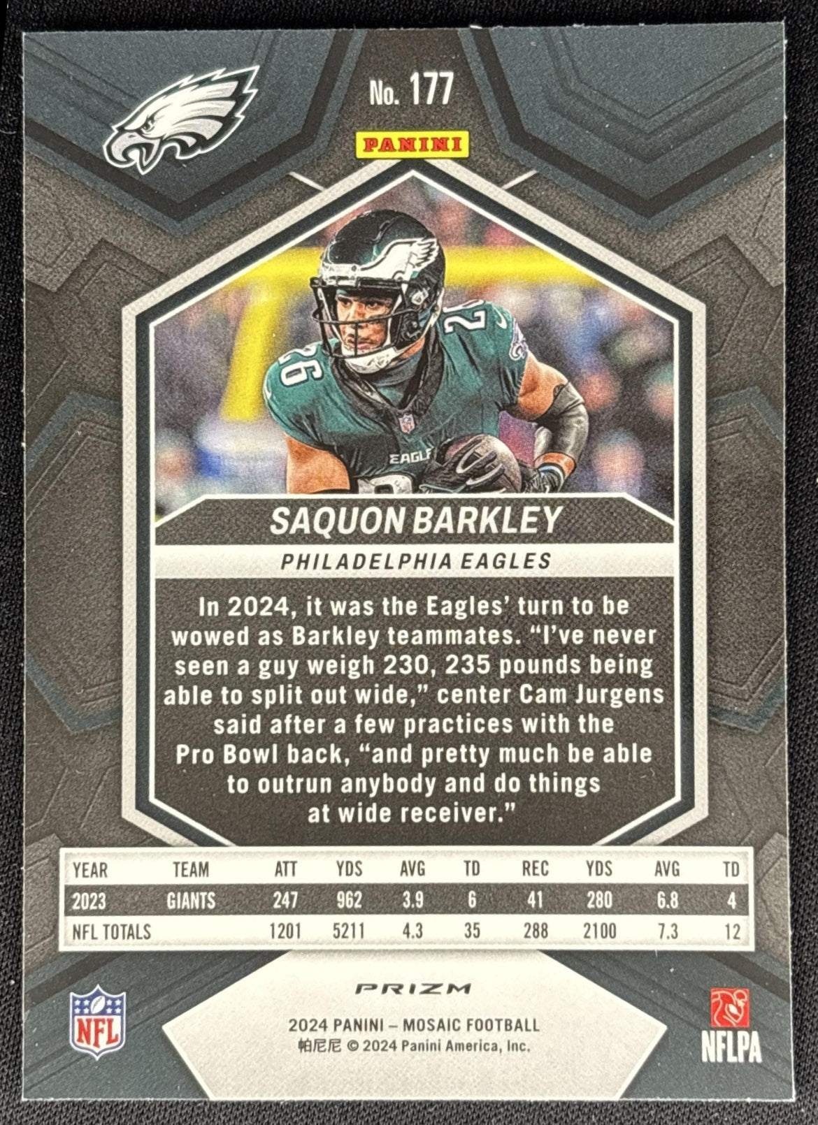 Saquon Barkley 2024 Panini Mosaic Silver Prizm Eagles back