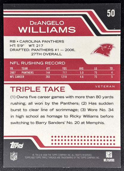 DeAngelo Williams 2008 Topps Triple Threads /779 Panthers back