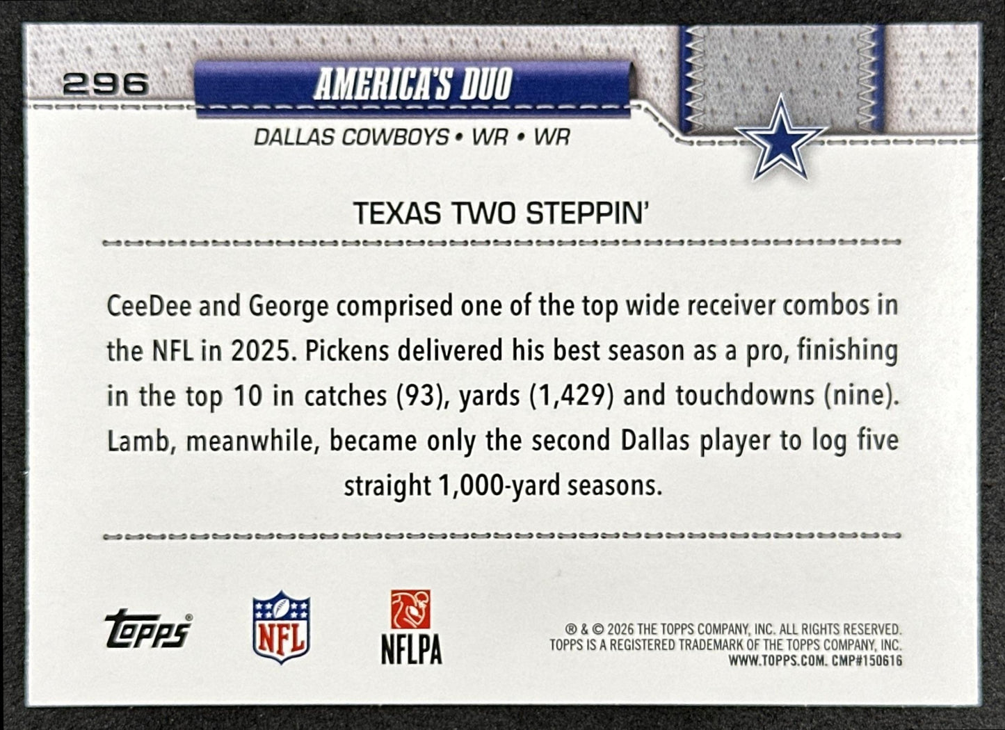 America's Duo 2026 Topps Flagship Cowboys Sports Trading Cards