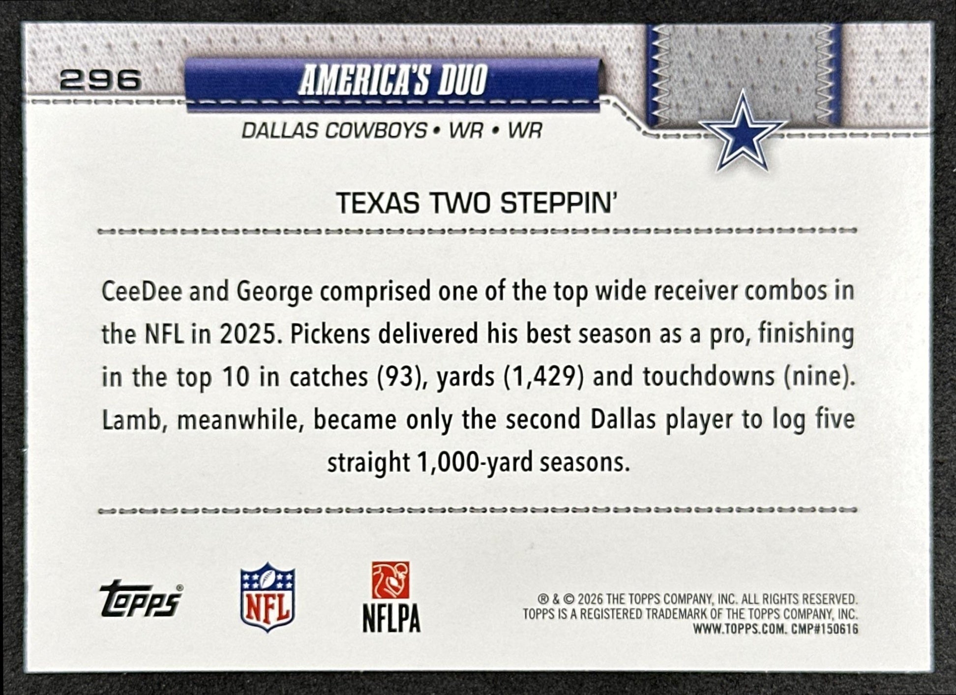 America's Duo 2026 Topps Flagship Cowboys Sports Trading Cards