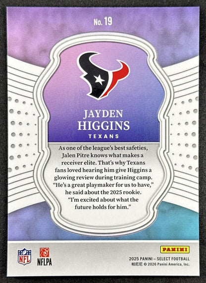 Jayden Higgins 2025 Panini Select Certified Rookies Texans Back