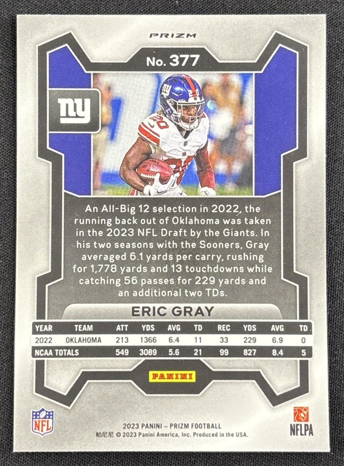 Eric Gray 2023 Panini Prizm Orange Ice Giants