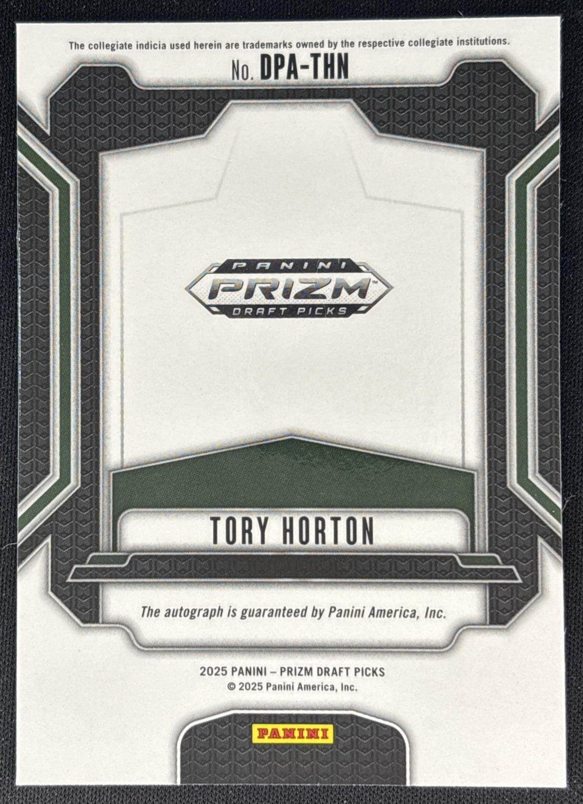 Tory Horton 2025 Panini Prizm Draft Picks Auto Rams back