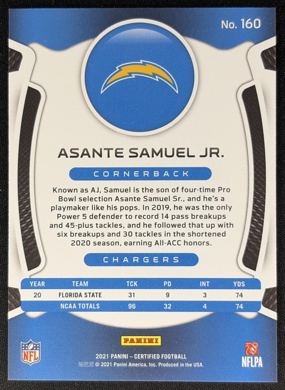 Asante Samuel Jr. 2021 Panini Certified Mirror Pink /199 Chargers Sports Trading Cards