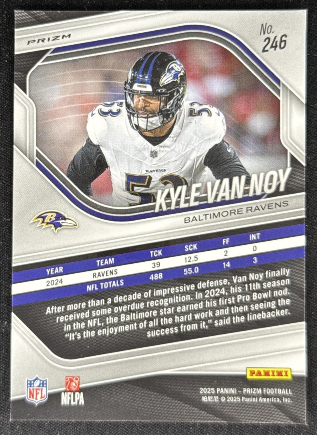 Kyle Van Noy 2025 Panini Prizm Red White & Blue Ravens Baltimore Ravens Sports Trading Card