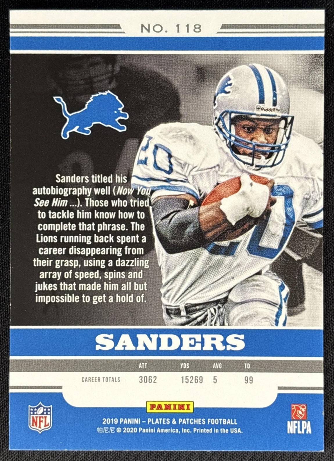 Barry Sanders 2019 Panini Plates & Patches Purple /35 Lions Sports Trading Card