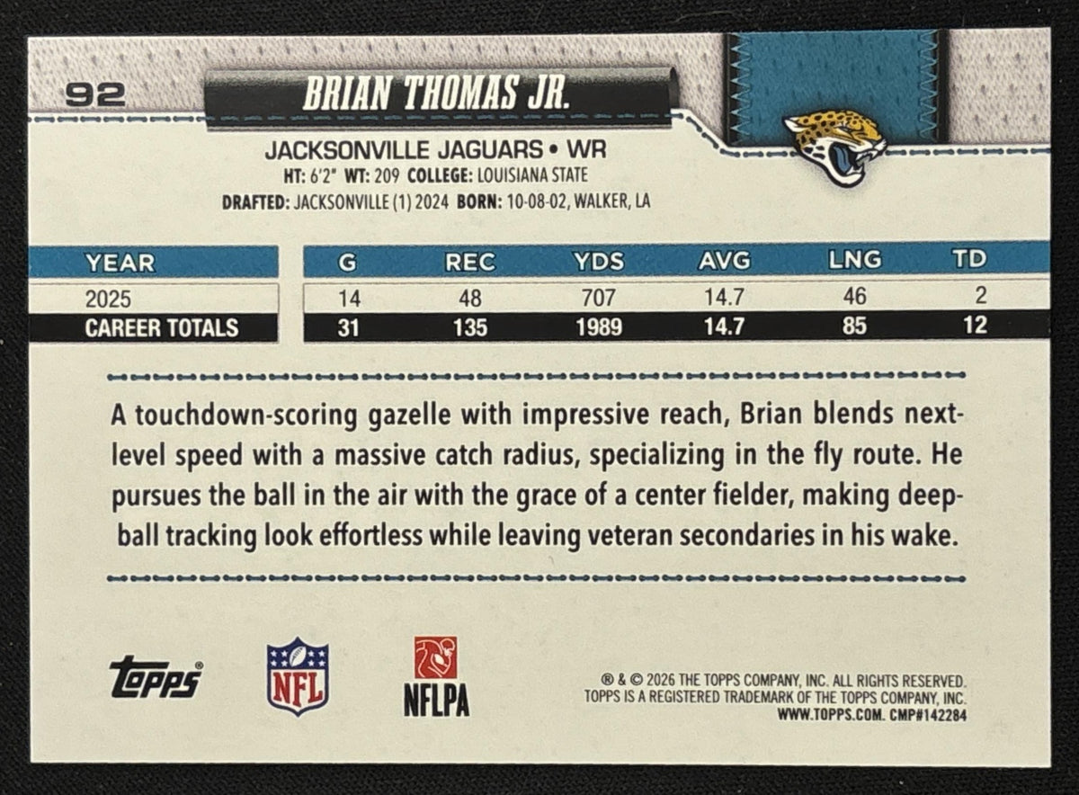 Brian Thomas Jr. 2026 Topps WM White & Blue Jaguars Sports Trading Card