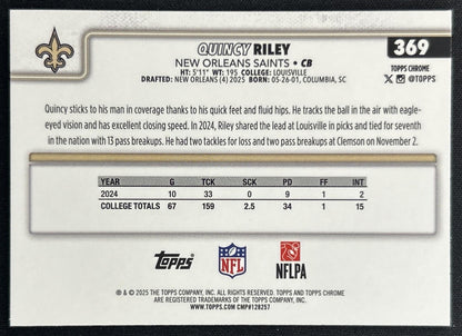 Quincy Riley 2025 Topps Chrome Rookie Blue Geometric Refractor /150 Saints back