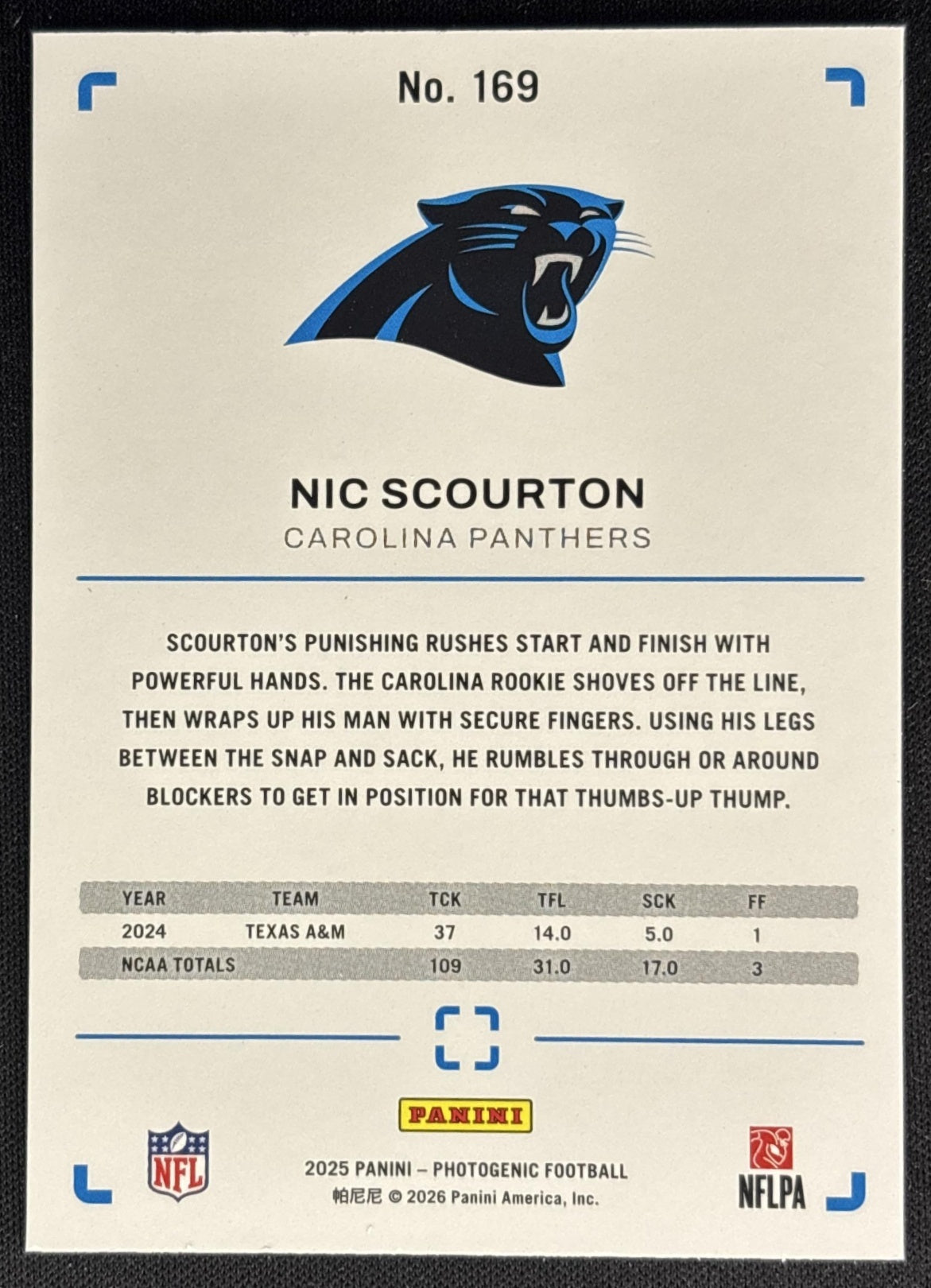 Nic Scourton 2025 Panini PhotoGenic Rookies Teal /35 Panthers