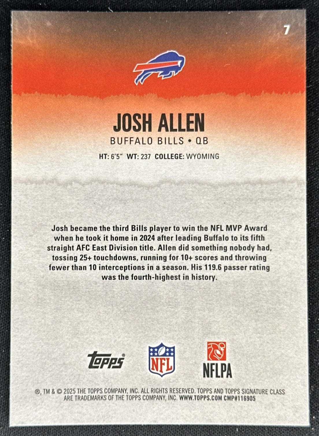 Josh Allen 2025 Topps Signature Class Chrome Veteran Bills back