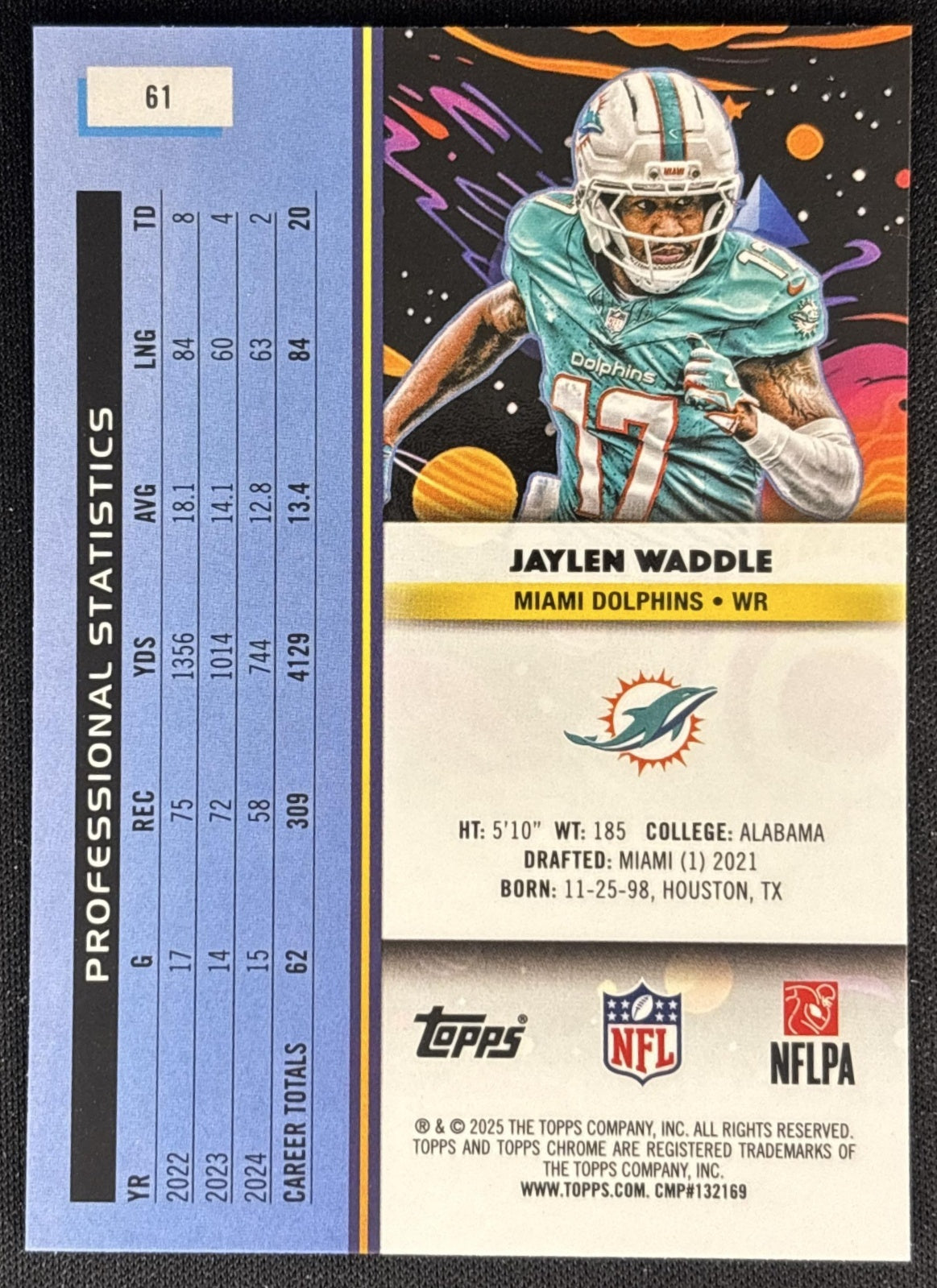 Jaylen Waddle 2025 Topps Cosmic Chrome Dolphins back