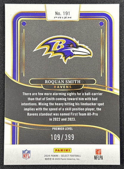 Roquan Smith 2024 Panini Select Premier Orange Prizm Shock /399 Ravens