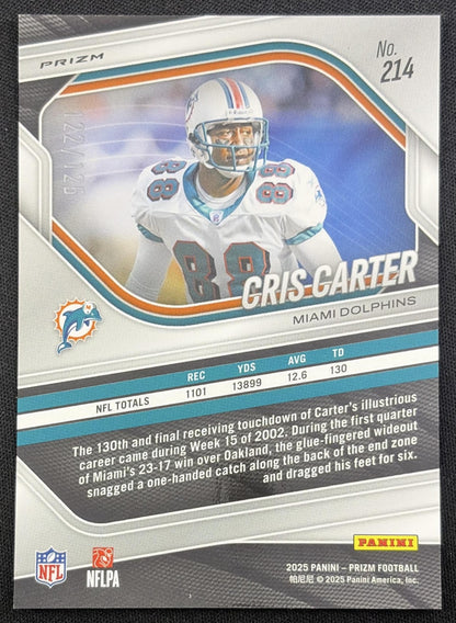 Cris Carter 2025 Panini Prizm No Huddle Blue /125 Dolphins