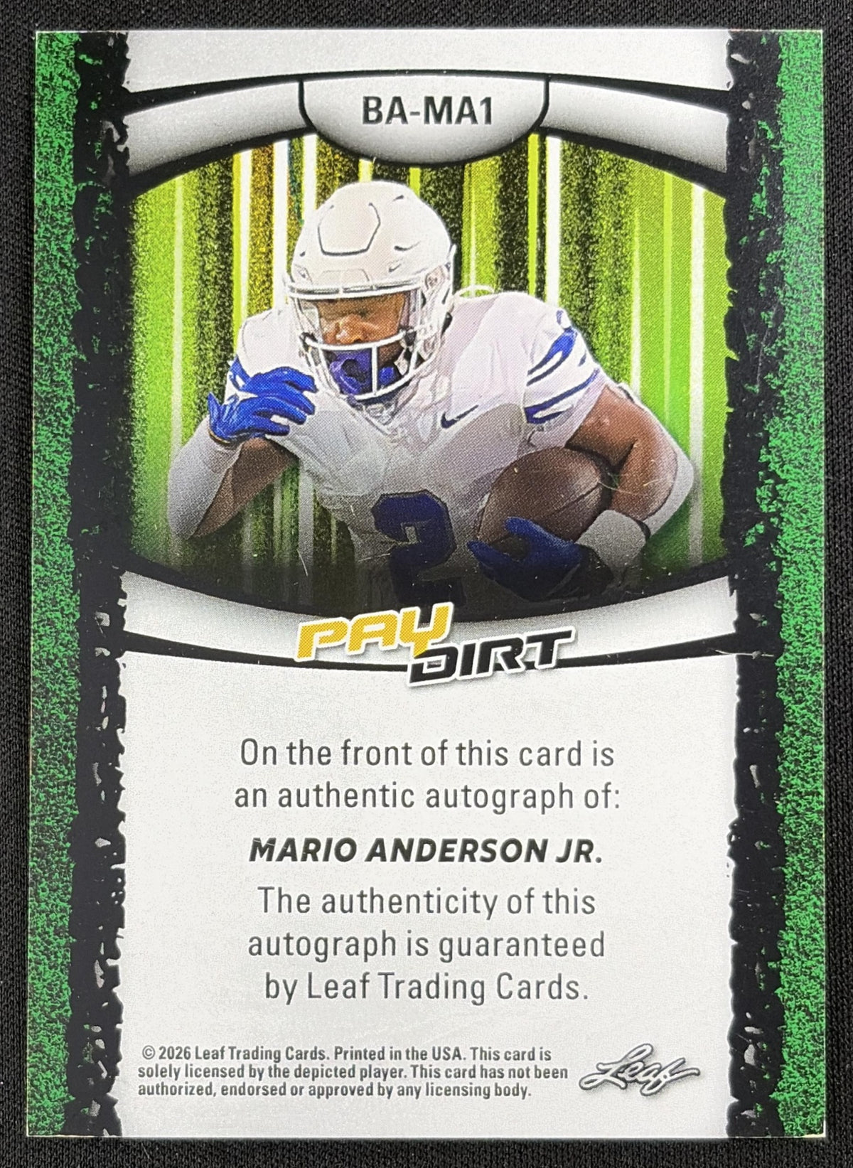 Mario Anderson Jr. 2026 Leaf Paydirt Auto Orange /65