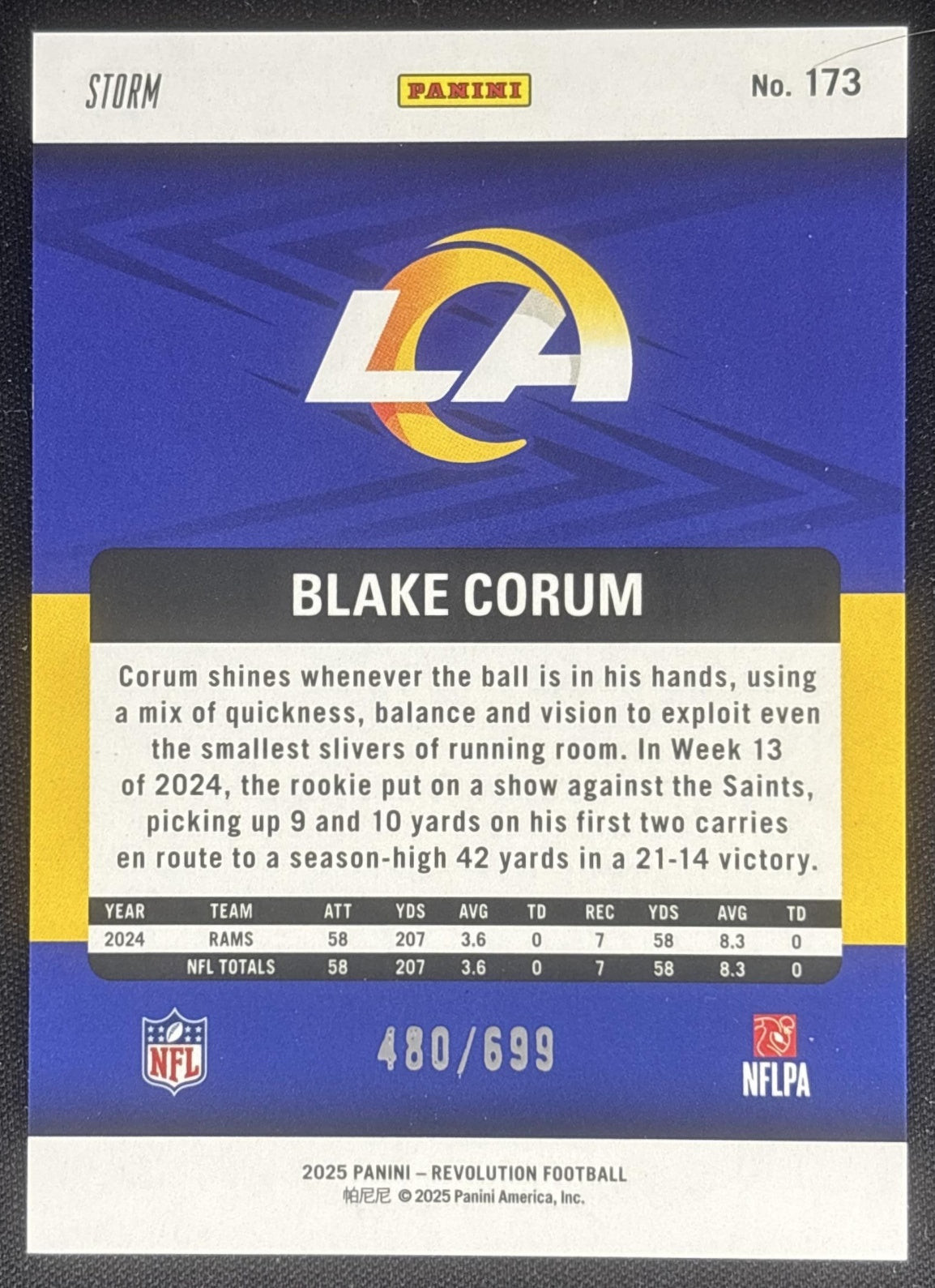 Blake Corum 2025 Panini Revolution Green Storm /699 Rams Los Angeles Rams Sports Trading Cards