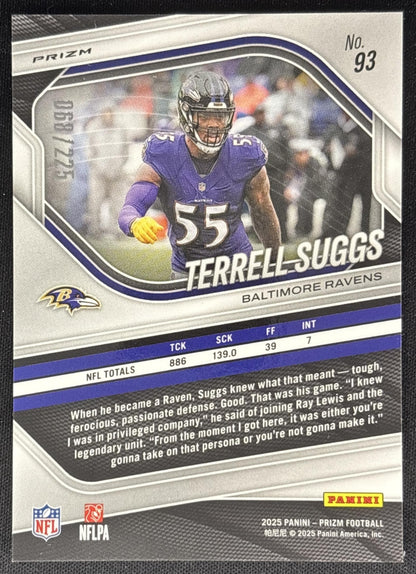Terrell Suggs 2025 Panini Prizm Purple Ice /225 Ravens Sports Trading Cards