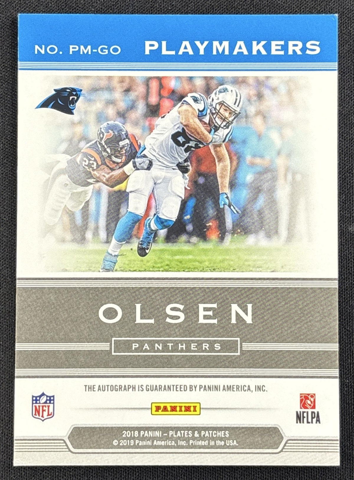 Greg Olsen 2018 Panini Plates & Patches Playmakers Blue /40 Panthers