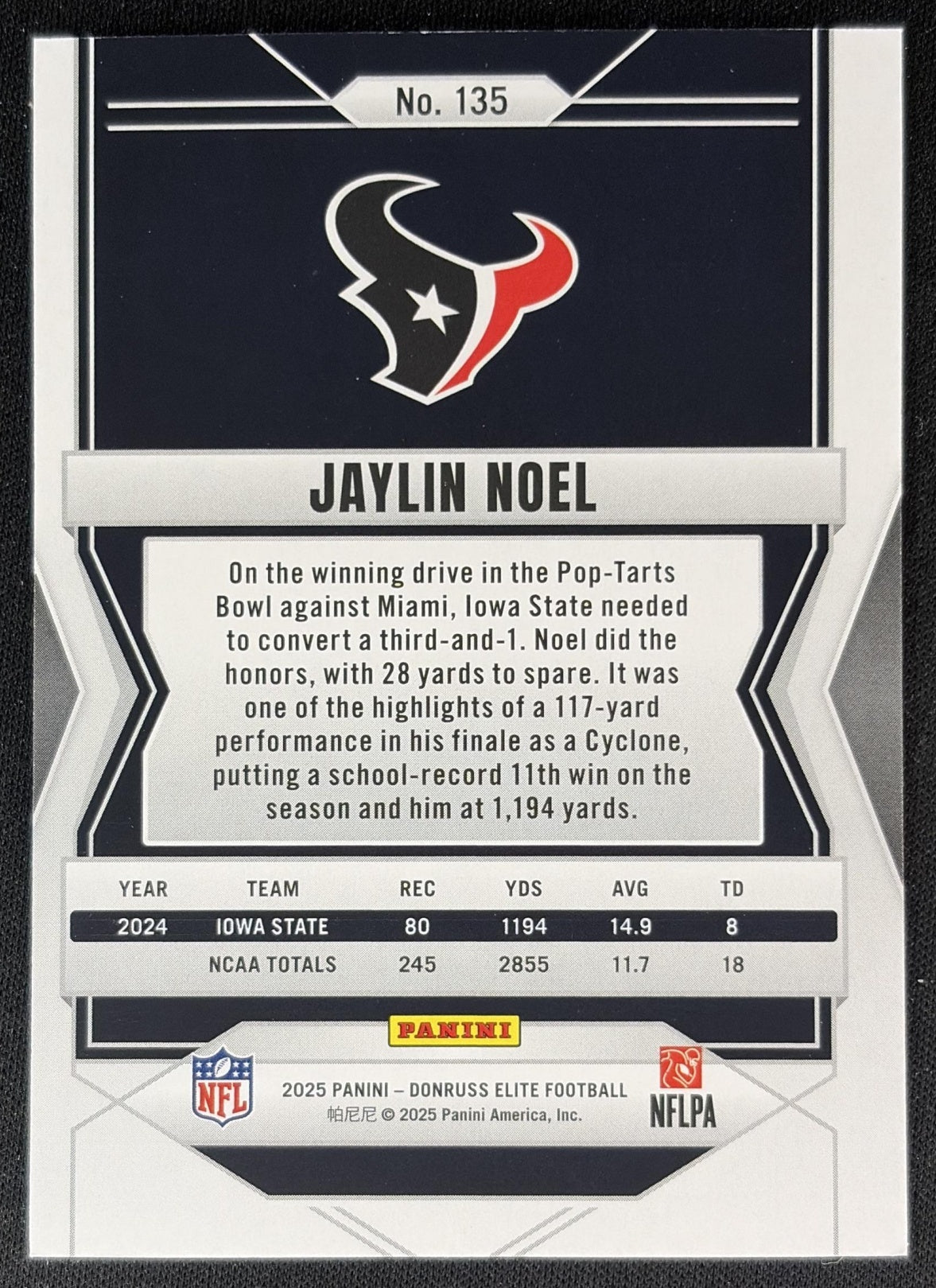 Jaylin Noel 2025 Panini Donruss Elite Rookies Orange /199 Texans Sports Trading Cards