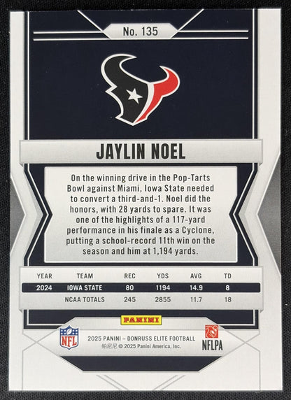 Jaylin Noel 2025 Panini Donruss Elite Rookies Orange /199 Texans Sports Trading Cards