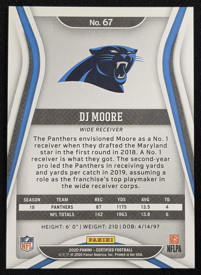 DJ Moore 2020 Panini Certified Mirror /450 Panthers sports trading card back