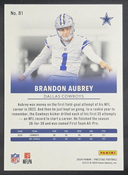 Brandon Aubrey 2024 Panini Prestige Blue Premium Xtra Points /299 Cowboys