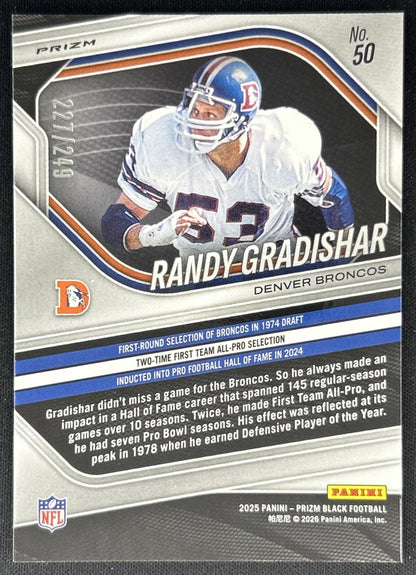 Randy Gradishar 2025 Panini Prizm Black Skewed /249 Broncos back