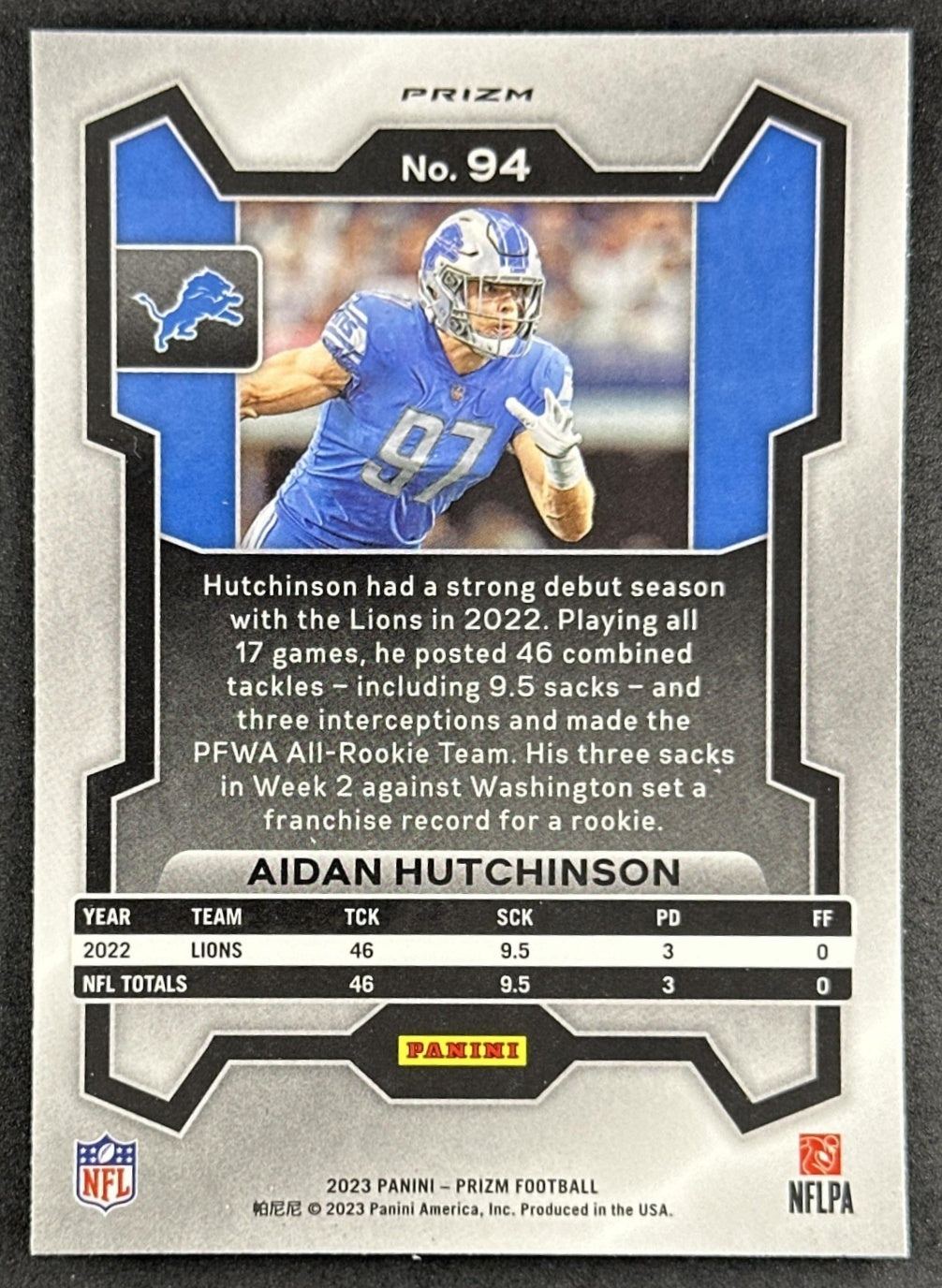 Aidan Hutchinson 2023 Panini Prizm Silver Lions Sports Trading Card