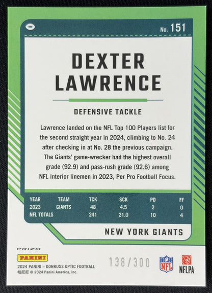 Dexter Lawrence 2024 Panini Donruss Optic Wave /300 Giants Sports Trading Cards