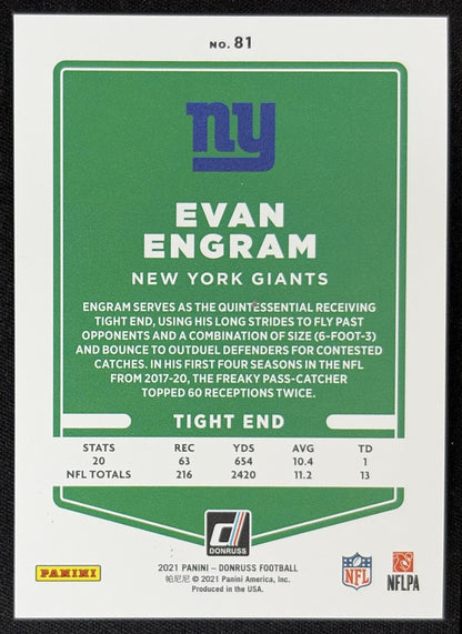Evan Engram 2021 Panini Donruss Press Proof Premium Giants Sports Trading Card