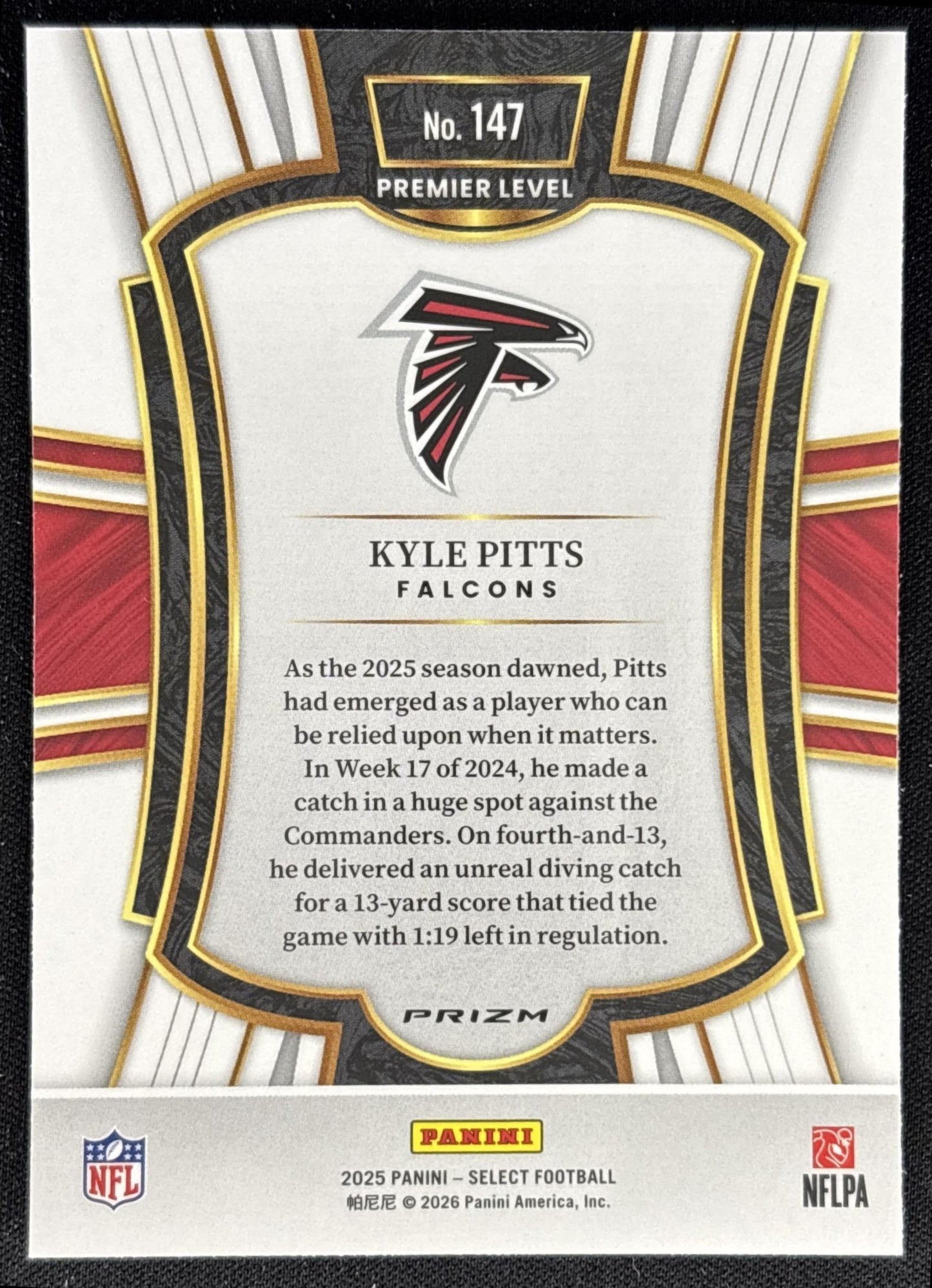 Kyle Pitts 2025 Panini Select Premier Level Pink Prizm Shock Falcons back