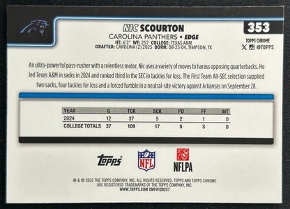 Nic Scourton 2025 Topps Chrome Rookie Panthers Sports Trading Cards