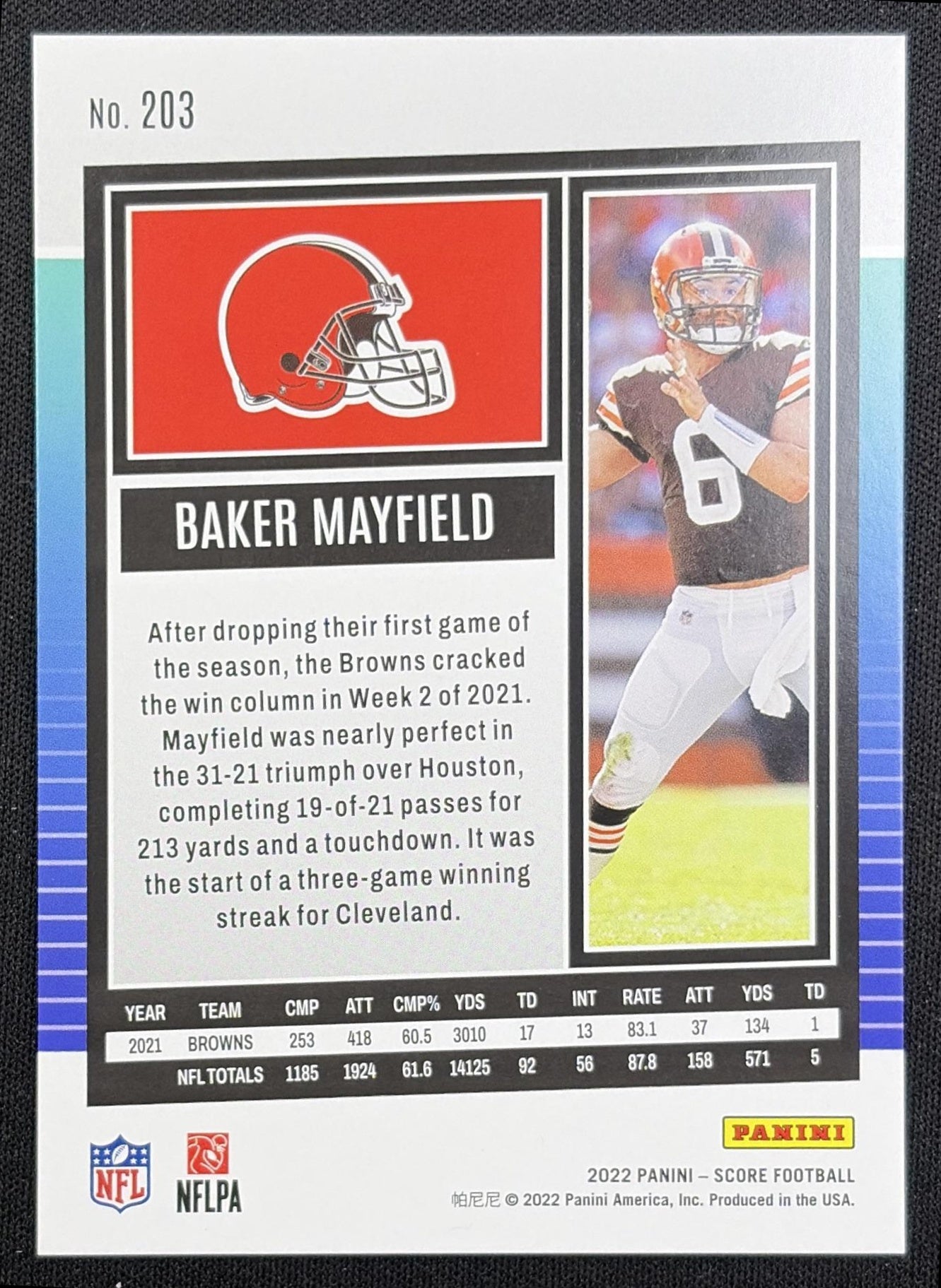 Baker Mayfield 2022 Panini Score Spokes /125 Browns