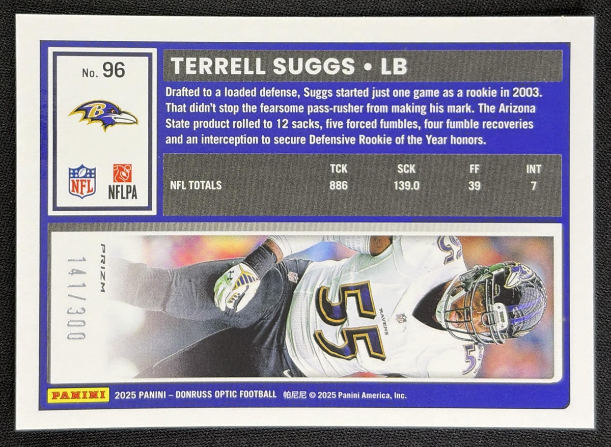 Terrell Suggs 2025 Panini Donruss Optic Wave Prizm /300 Ravens back