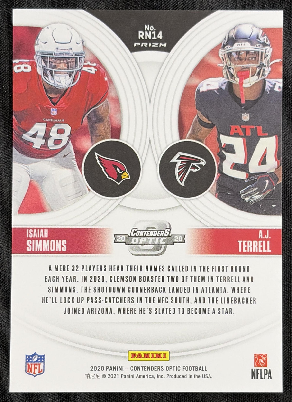 A.J. Terrell Isaiah Simmons 2020 Panini Contenders Optic Round Numbers Patriots Falcons Cardinals