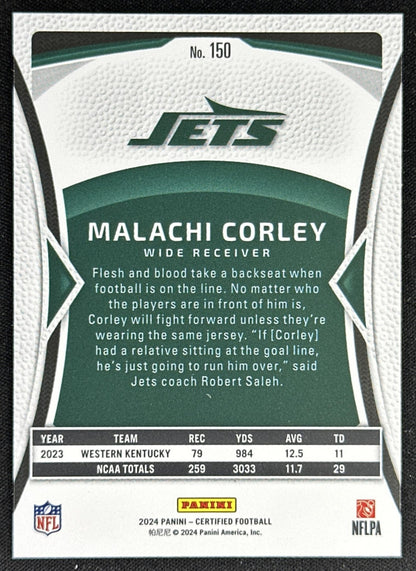 Malachi Corley 2024 Panini Certified Rookies Mirror /350 Jets