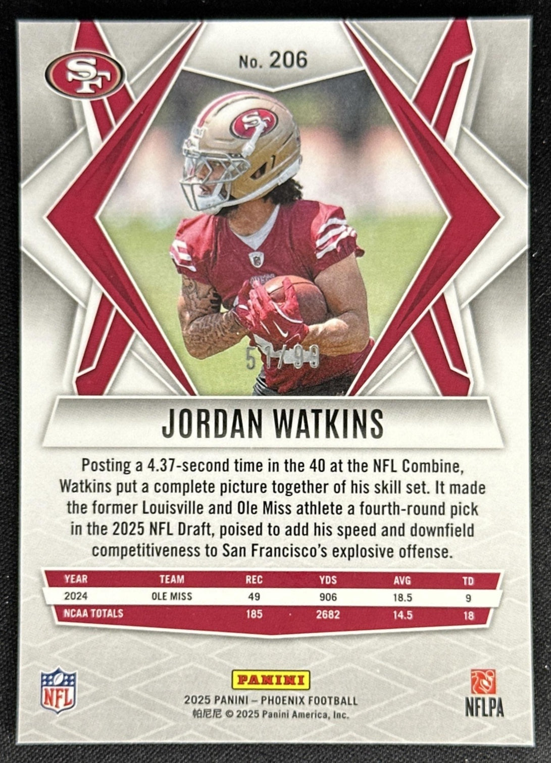 Jordan Watkins 2025 Panini Phoenix Purple Lazer Prizm /99 49ers