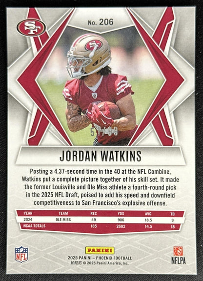 Jordan Watkins 2025 Panini Phoenix Purple Lazer Prizm /99 49ers