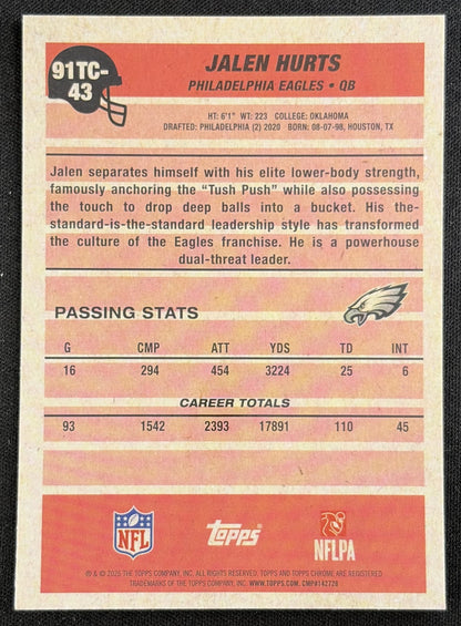 Jalen Hurts 2026 Topps 1991 Chrome Mojo Refractor Eagles back