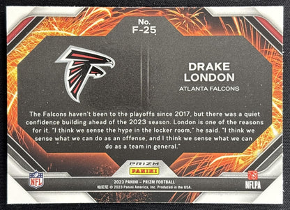 Drake London 2023 Panini Prizm Fireworks Prizms Green Ice Falcons Sports Trading Cards