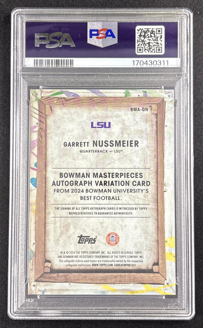 Garrett Nussmeier 2024 Bowman Best University Masterpieces Auto Orange Refractor /25 PSA 10 Tigers Sports Trading Card