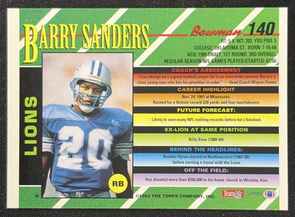 Barry Sanders 1993 Bowman Lions Sports Trading Card
