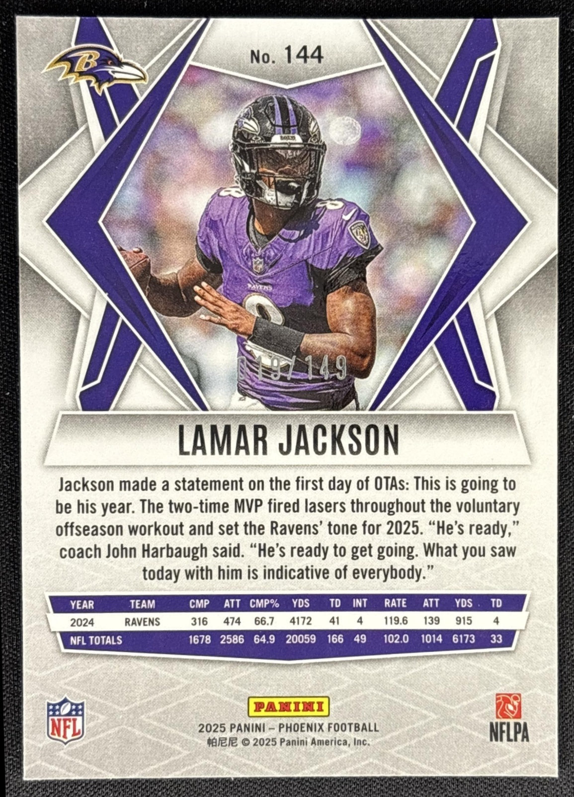Lamar Jackson 2025 Panini Phoenix Green Winter Prizm /149 Ravens