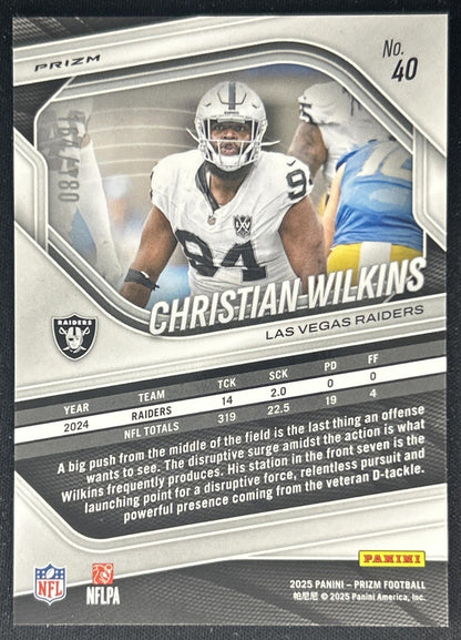 Christian Wilkins 2025 Panini Prizm Pigskin /180 Raiders back