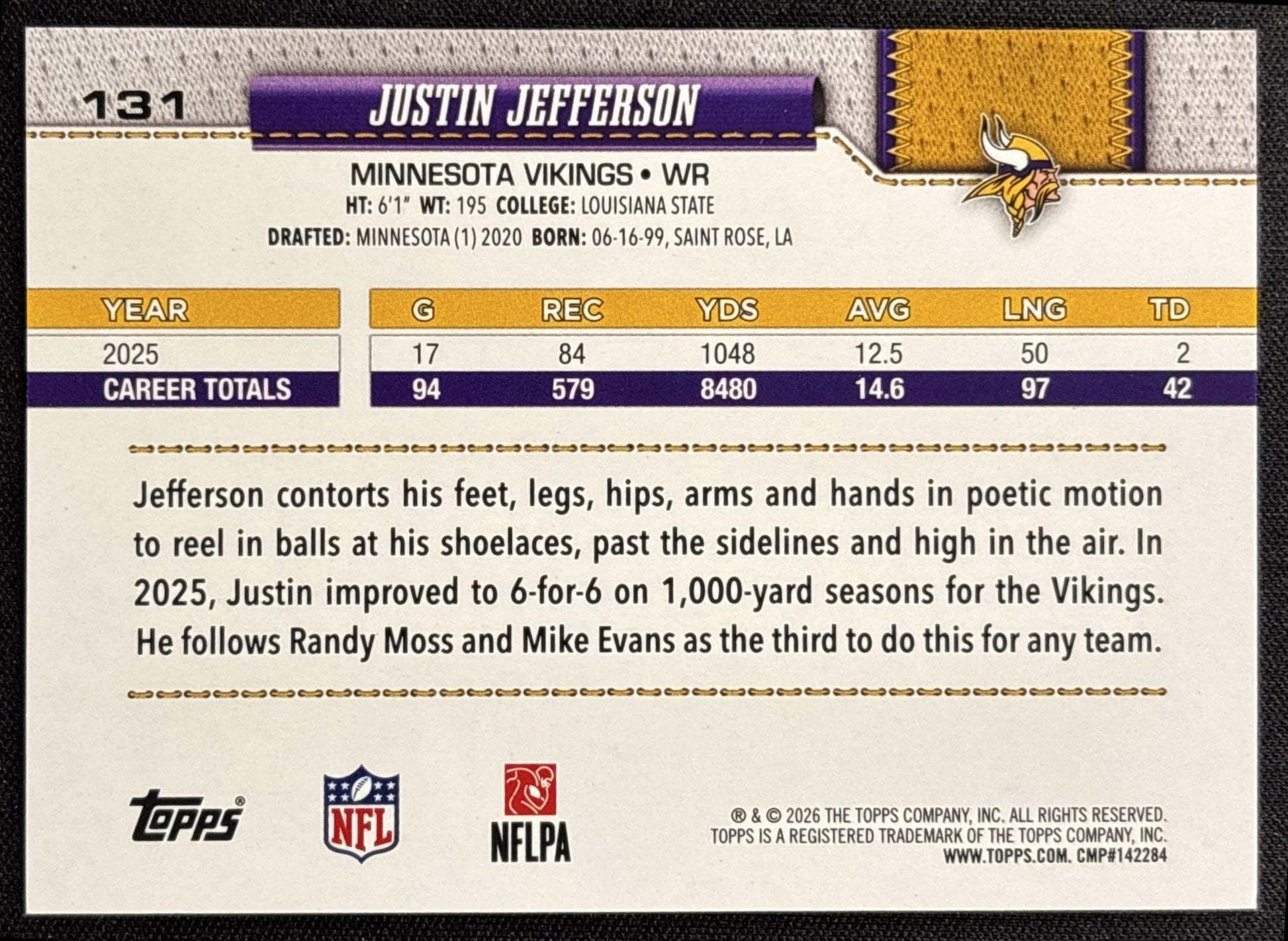 Justin Jefferson 2026 Topps Sandglitter Vikings